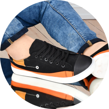 Mens black casual shoes with color block design in orange & black – stylish and comfortable canvas sneakers