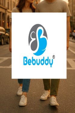 Couple walking in casual canvas shoes wearing BeBuddy footwear on a city street