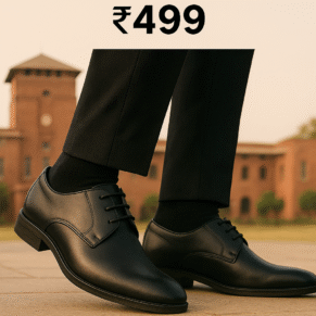 Home 2 15 Black synthetic formal shoes for men deals under 499 featuring a polished finish, lace-up design, durable sole, and budget-friendly comfort ideal for short office use and light daily wear