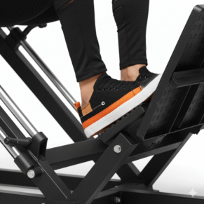 Home 2 27 Close-up of a man performing a leg press wearing Bebuddy canvas shoes in black, offering grip, balance, and comfort for men | focusonstyle.in